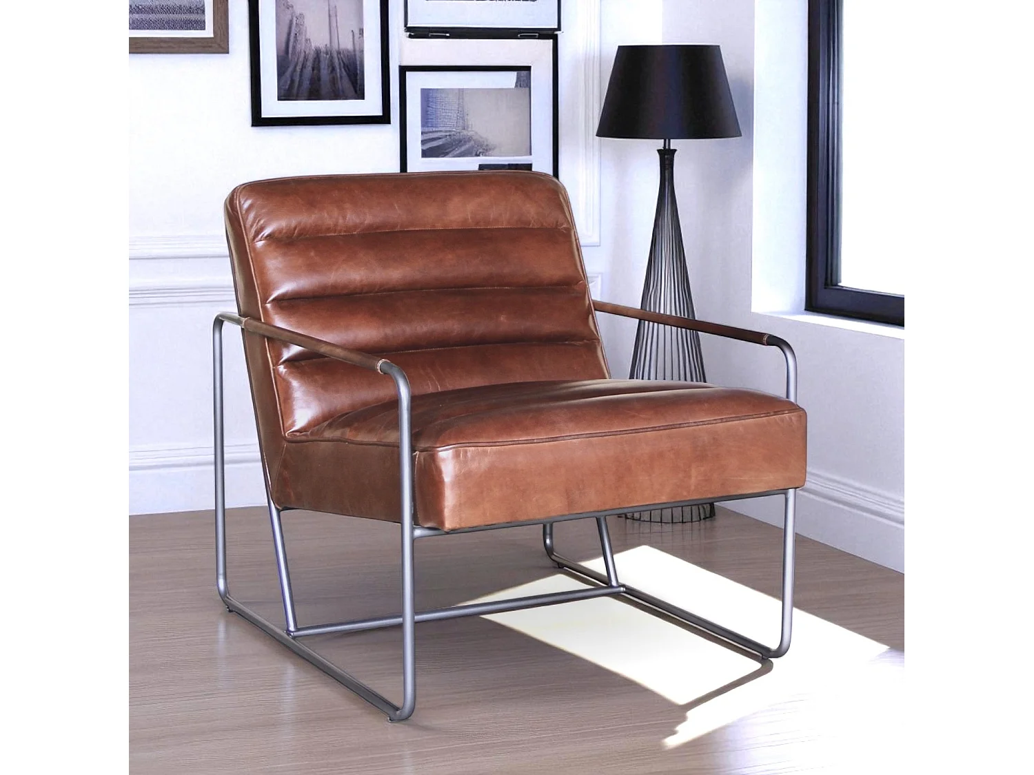 Poltrona design pelle marrone metallo – modello Domino