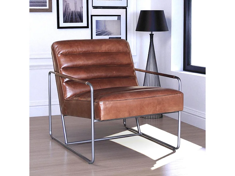 Poltrona design pelle marrone metallo – modello Domino