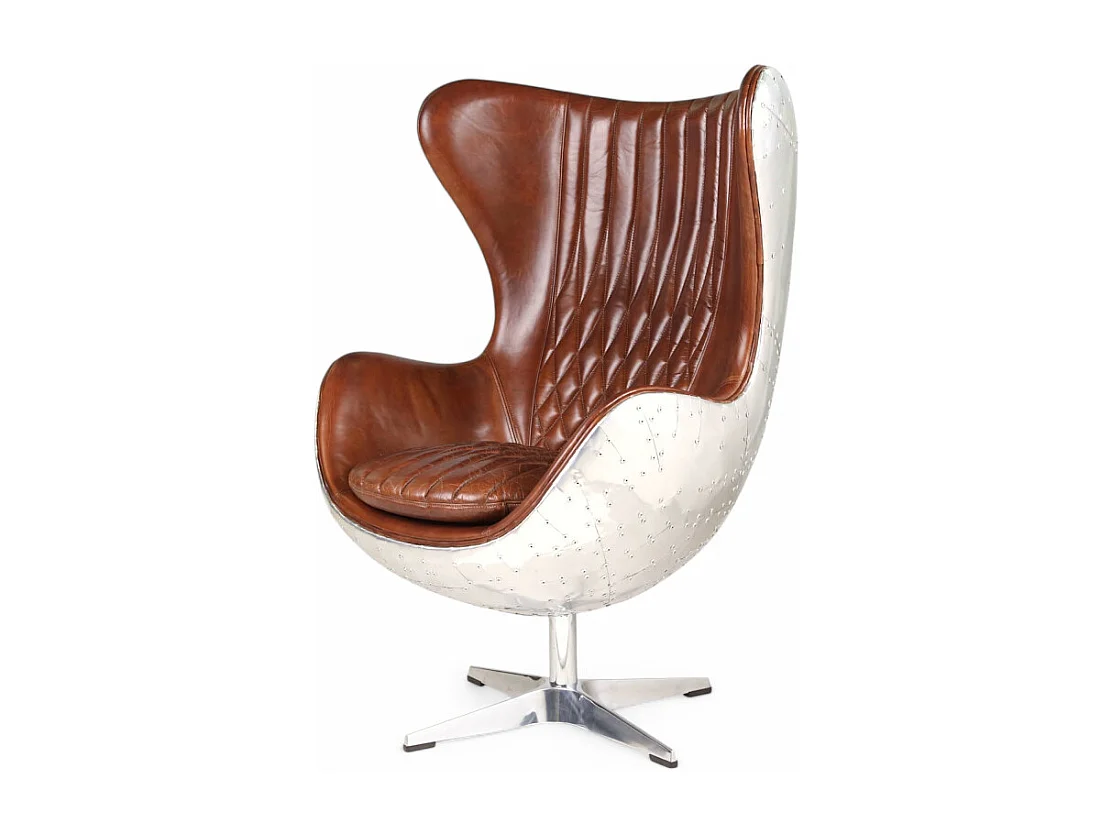Poltrona aviatore pelle marrone e alluminio – modello Egg