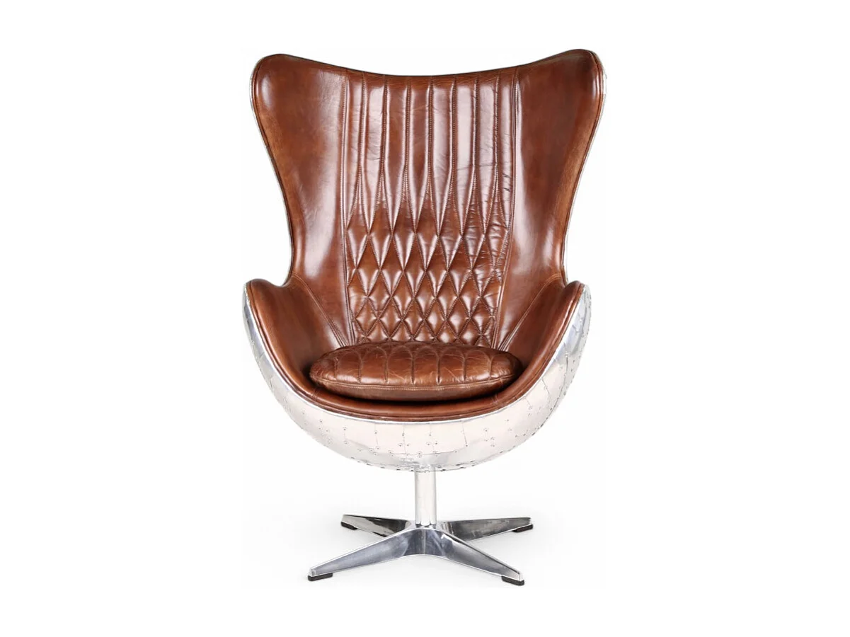 Poltrona aviatore pelle marrone e alluminio – modello Egg
