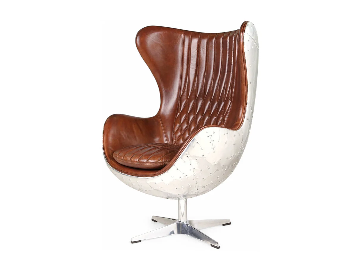 Poltrona aviatore pelle marrone e alluminio – modello Egg