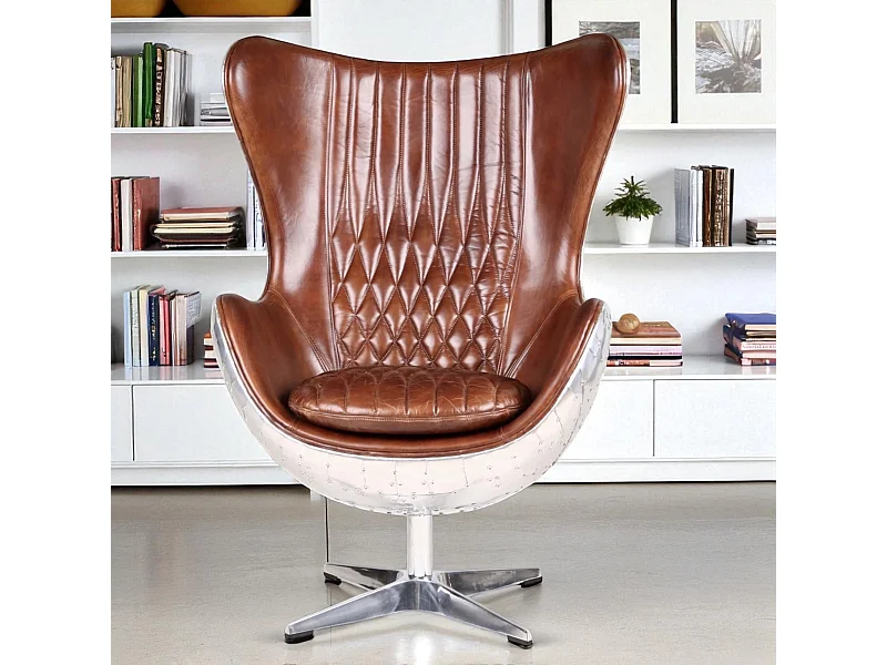 Poltrona aviatore pelle marrone e alluminio – modello Egg