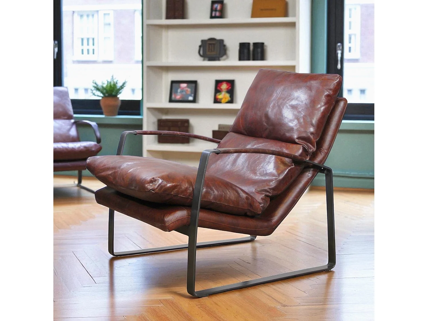 Poltrona pelle marrone vintage metallo – modello Arnold