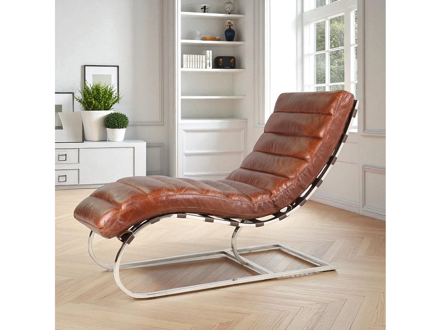 Poltrona allungata pelle marrone invecchiata – collezione Flemming