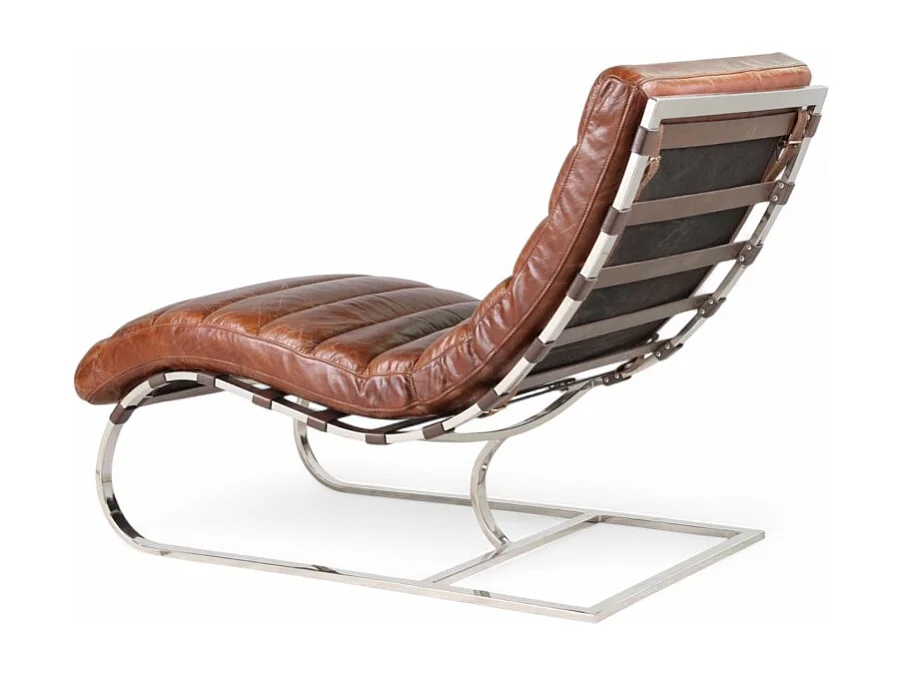 Poltrona allungata pelle marrone invecchiata – collezione Flemming