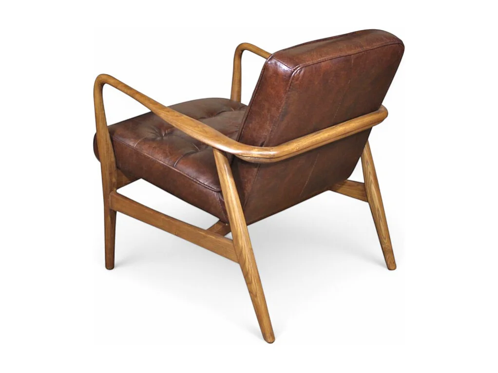 Poltrona club pelle marrone vintage e legno – modello Evan