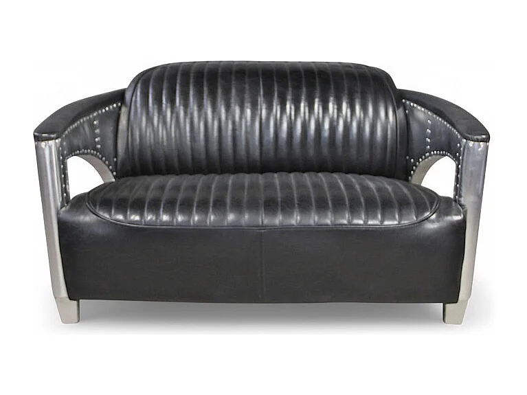 Canapé aviateur cuir noir vintage 2 places - collection Chuck