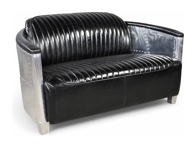 Canapé aviateur cuir noir vintage 2 places – collection Mermoz