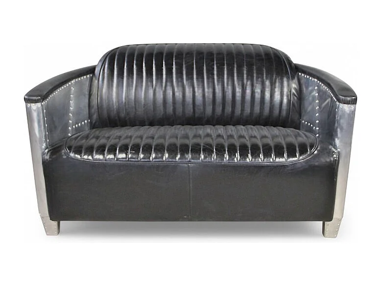 Canapé aviateur cuir noir vintage 2 places – collection Mermoz