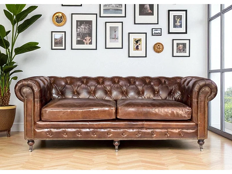 Canapé Chesterfield cuir marron vintage – collection Windsor