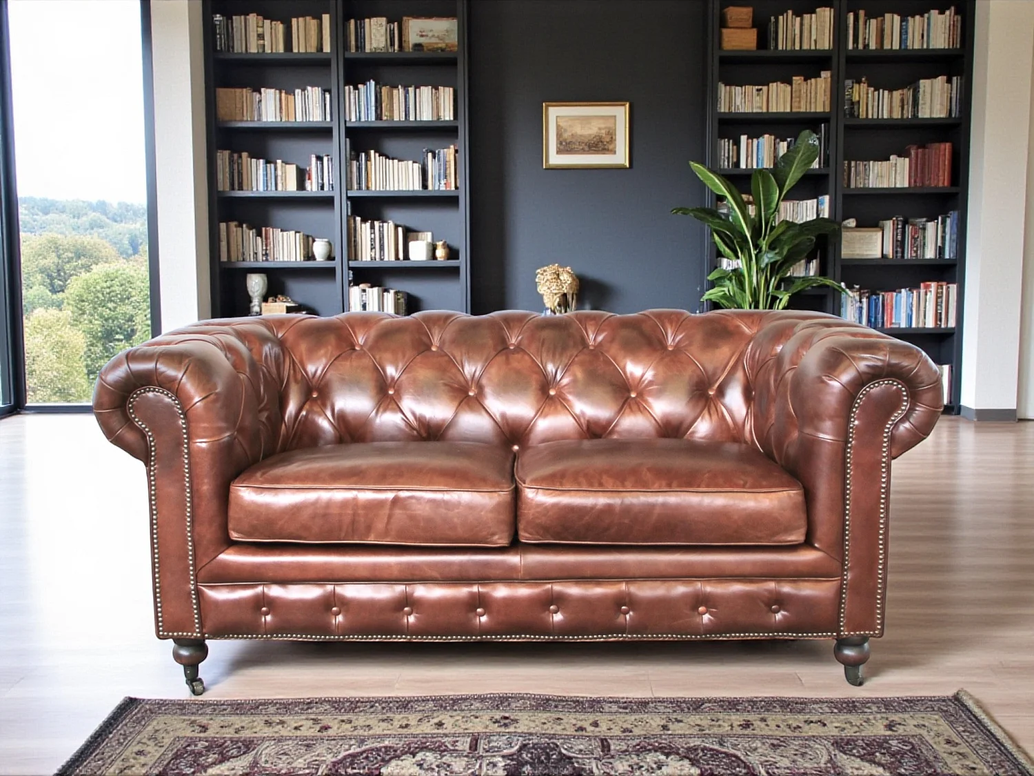 Canapé Chesterfield cuir vintage marron 2 places – collection Windsor