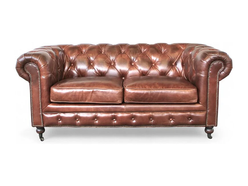 Canapé Chesterfield cuir vintage marron 2 places – collection Windsor