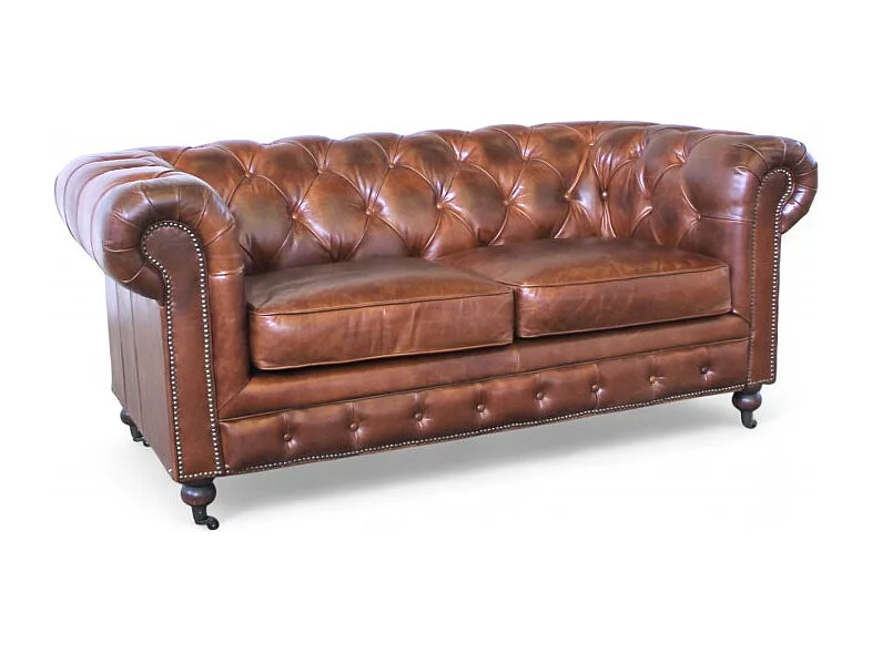 Canapé Chesterfield cuir vintage marron 2 places – collection Windsor