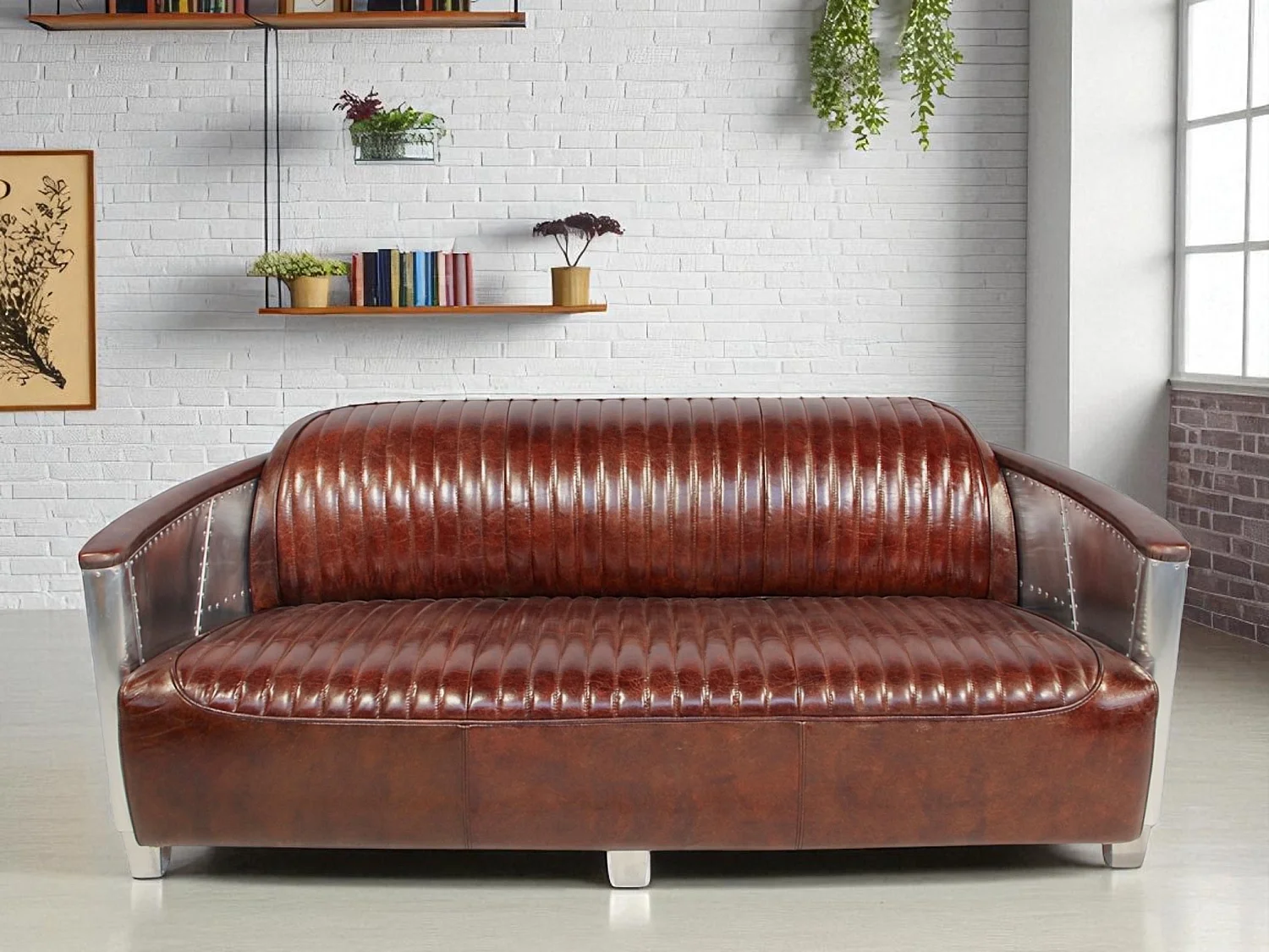 Aviator-Sofa Leder Braun 3-Sitzer – Kollektion Mermoz