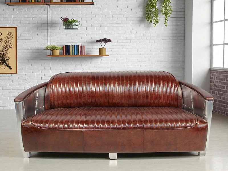 Aviator-Sofa Leder Braun 3-Sitzer – Kollektion Mermoz