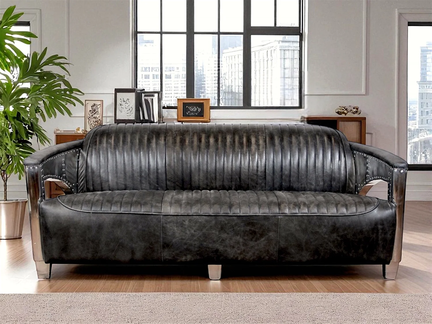 Canapé cuir gris aviateur 3 places - collection Chuck