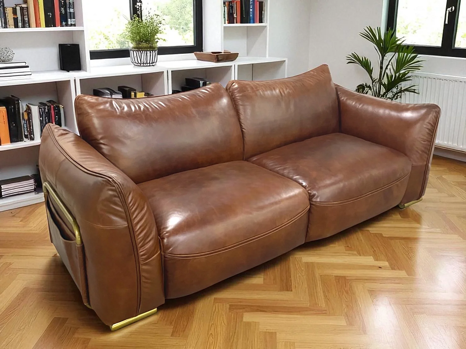 Canapé design cuir vieilli marron 3 places - modèle Bessie