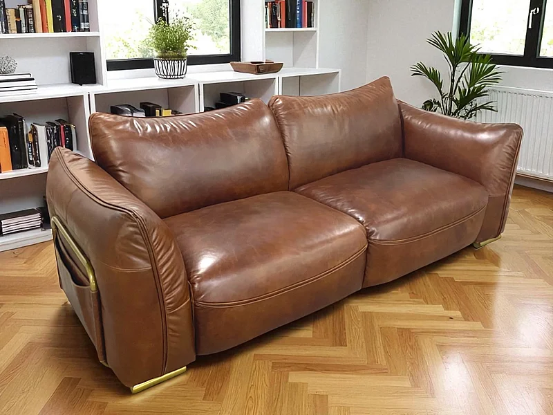 Canapé design cuir vieilli marron 3 places - modèle Bessie