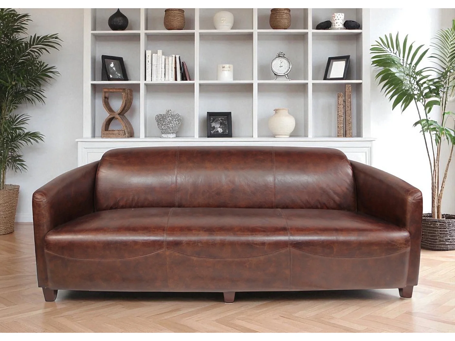 Canapé club cuir marron 3 places patiné – collection Andrew