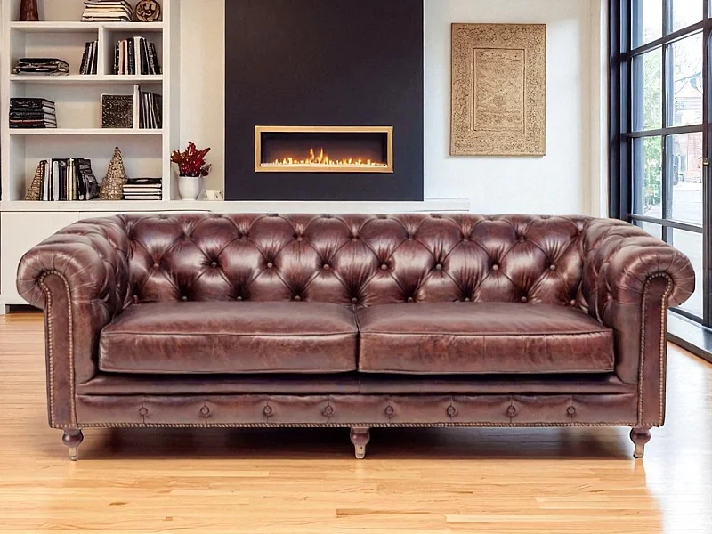 Canapé Chesterfield cuir brun – modèle The First