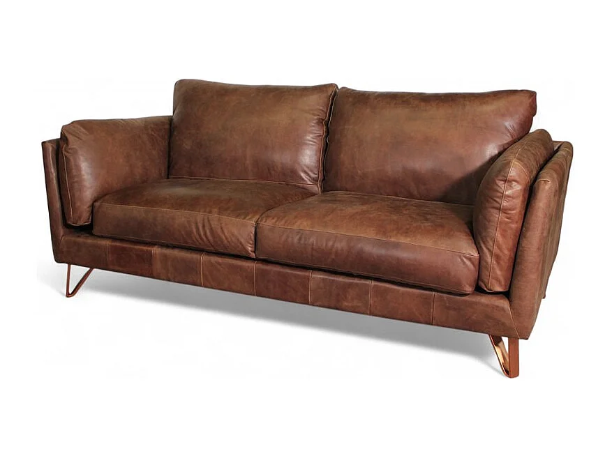 Canapé cuir marron design 3 places - modèle Trevor