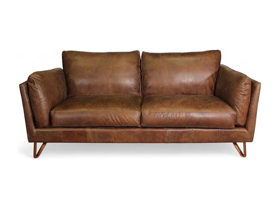 Canapé cuir marron design 3 places - modèle Trevor