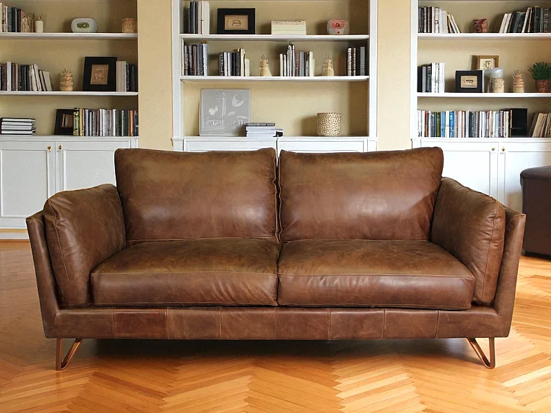 Canapé cuir marron design 3 places - modèle Trevor