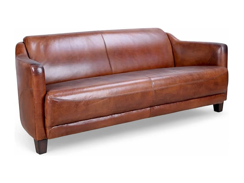 Canapé club cuir marron 3 places vieilli – collection Alfred