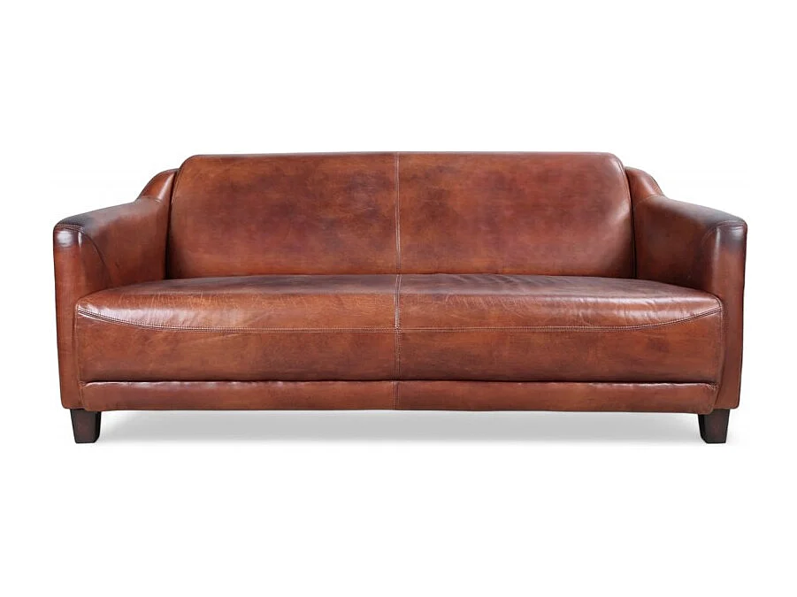 Canapé club cuir marron 3 places vieilli – collection Alfred