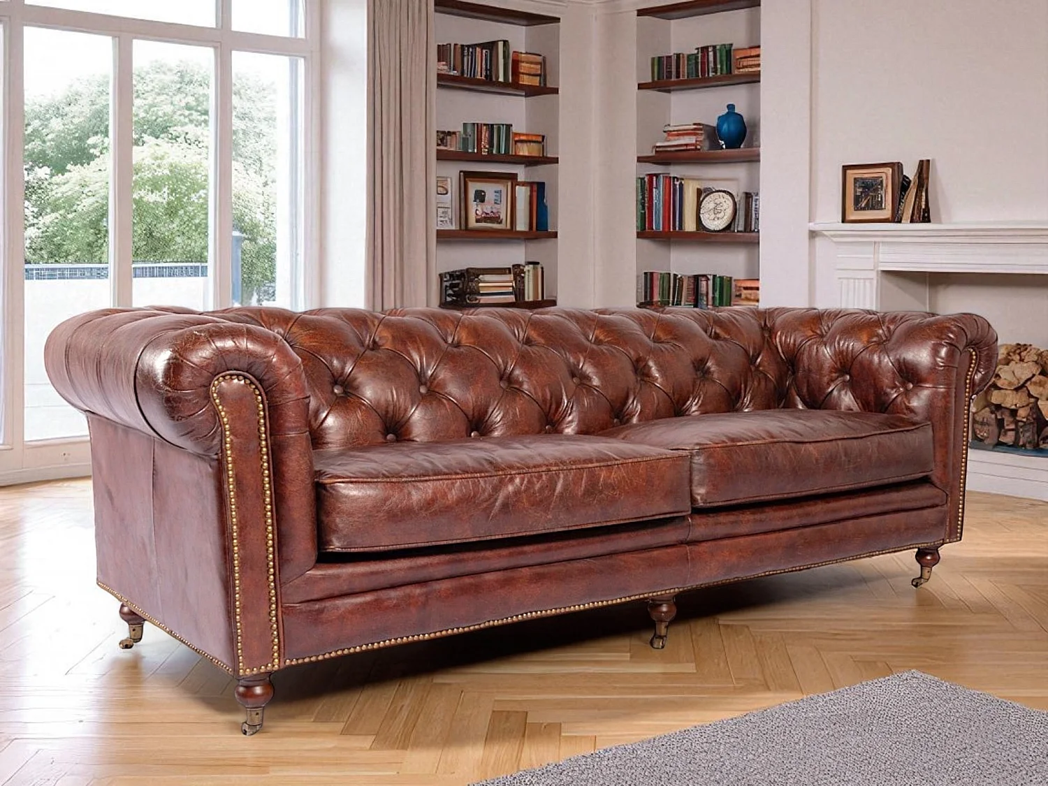 Canapé Chesterfield large cuir vintage marron – collection The First