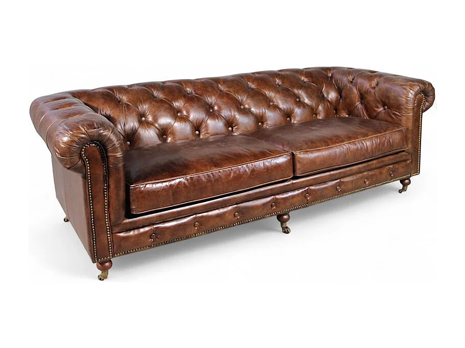 Canapé Chesterfield large cuir vintage marron – collection The First