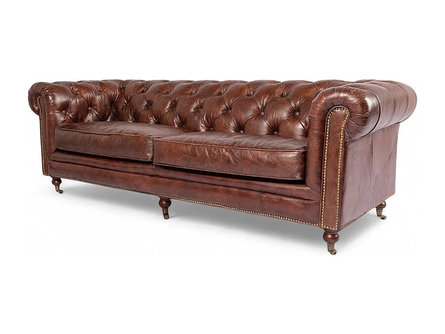 Canapé Chesterfield large cuir vintage marron – collection The First