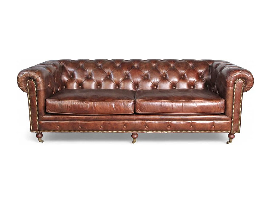Canapé Chesterfield large cuir vintage marron – collection The First