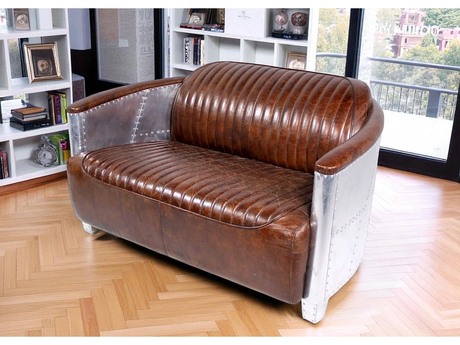 Aviator-Sofa Leder Braun Vintage 2-Sitzer – Kollektion Mermoz