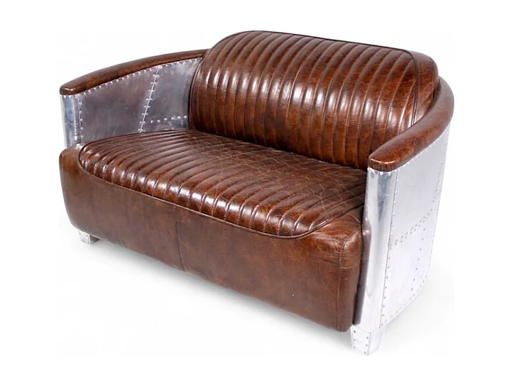 Aviator-Sofa Leder Braun Vintage 2-Sitzer – Kollektion Mermoz