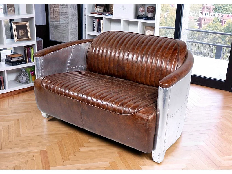 Aviator-Sofa Leder Braun Vintage 2-Sitzer – Kollektion Mermoz