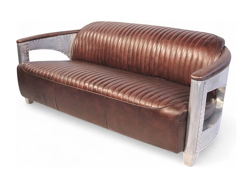 Canapé cuir marron aviateur vintage 3 places – modèle Chuck