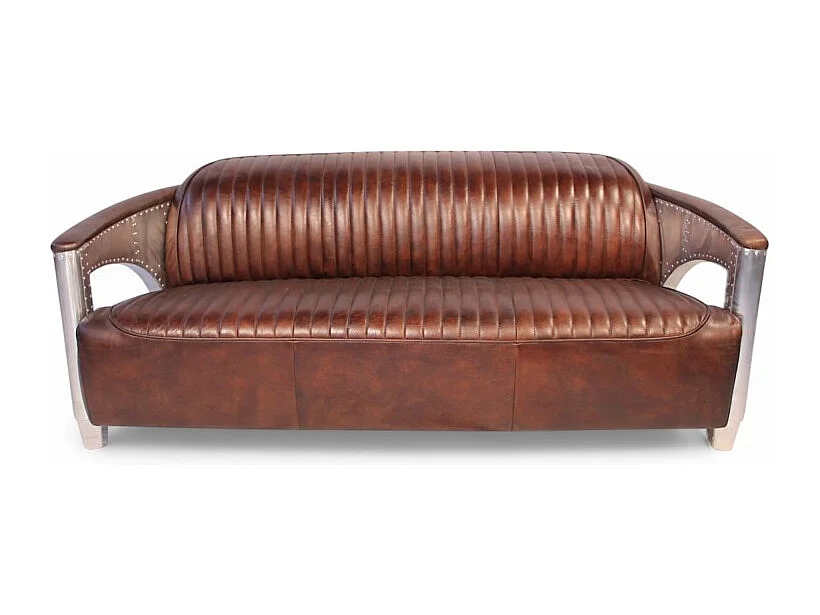 Canapé cuir marron aviateur vintage 3 places – modèle Chuck