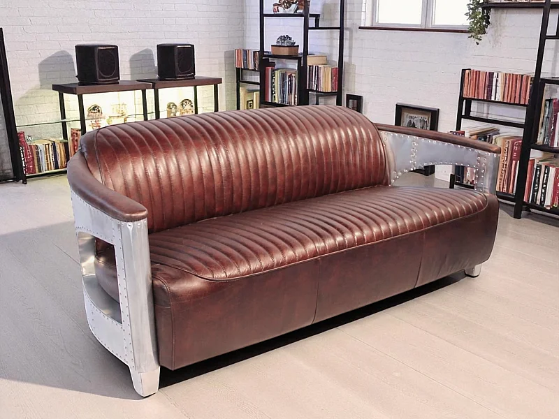 Canapé cuir marron aviateur vintage 3 places – modèle Chuck