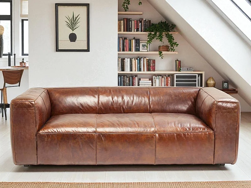 3-Sitzer Ledersofa Braun Patiniert – Modell Oliver