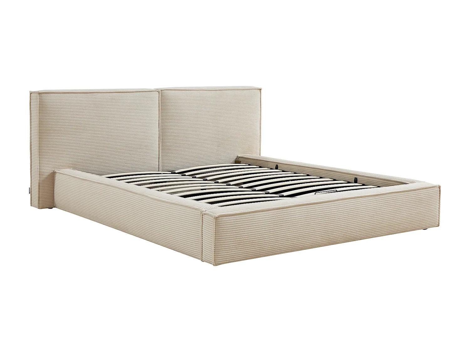 Lit coffre 160 x 200 cm – Velours côtelé – Beige + Matelas - TAVESO
