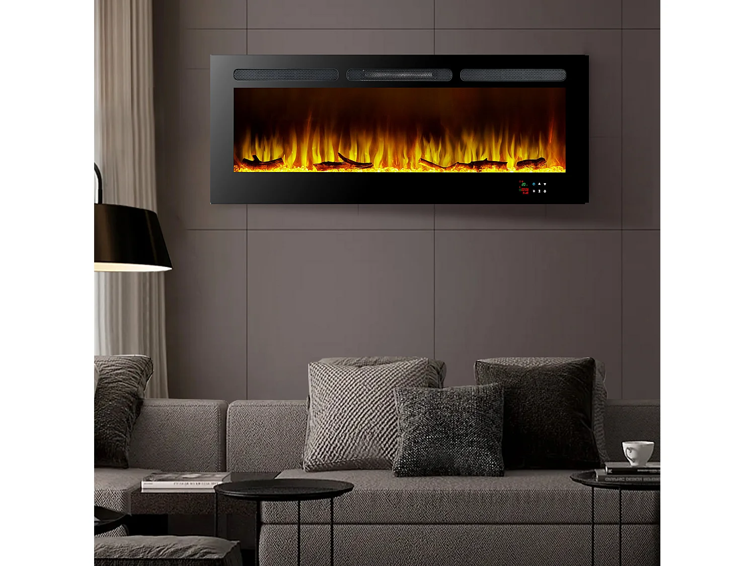 Cheminée Électrique Murale Encastrable 2000W Kekai Arkansas 152.4x14x48 cm Effet Flamme 3D à 5 Niveaux et Télécommande