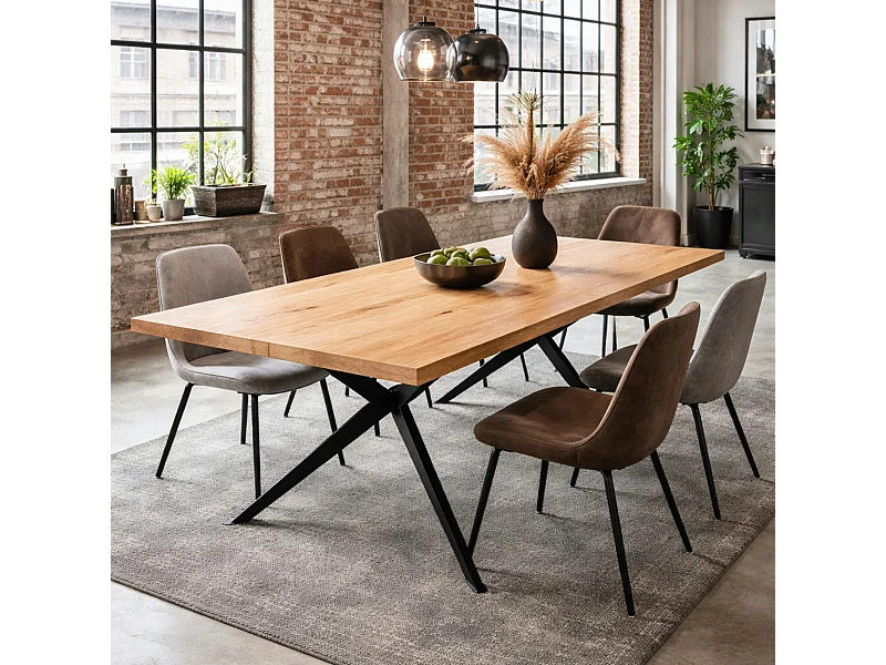 Table extensible bois huilé bords droits pied graphique 180 cm PALERME