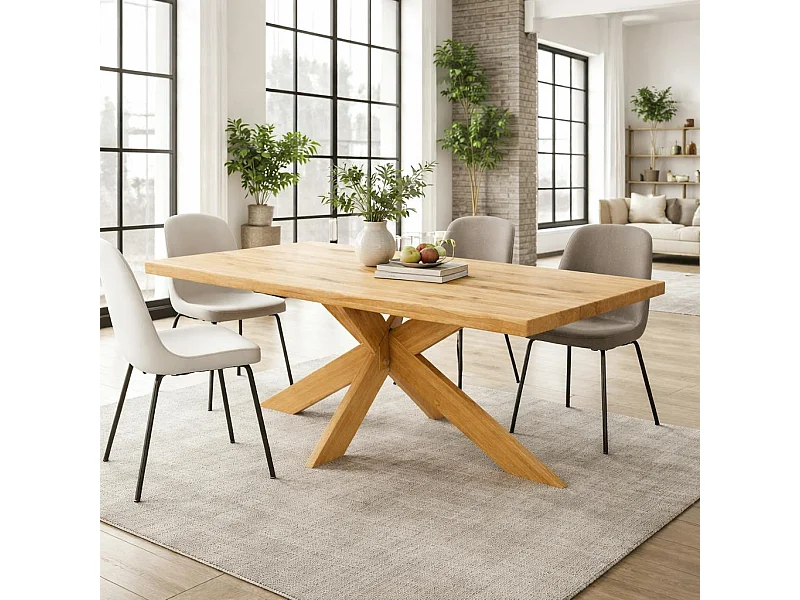 Table extensible bois huilé bords droits pied bois 220 cm PALERME