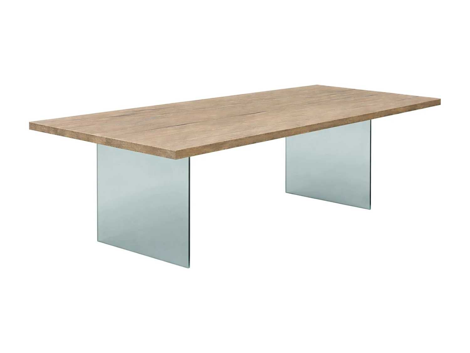 Table extensible bois grisé bords droits pieds verre 220 cm PALERME