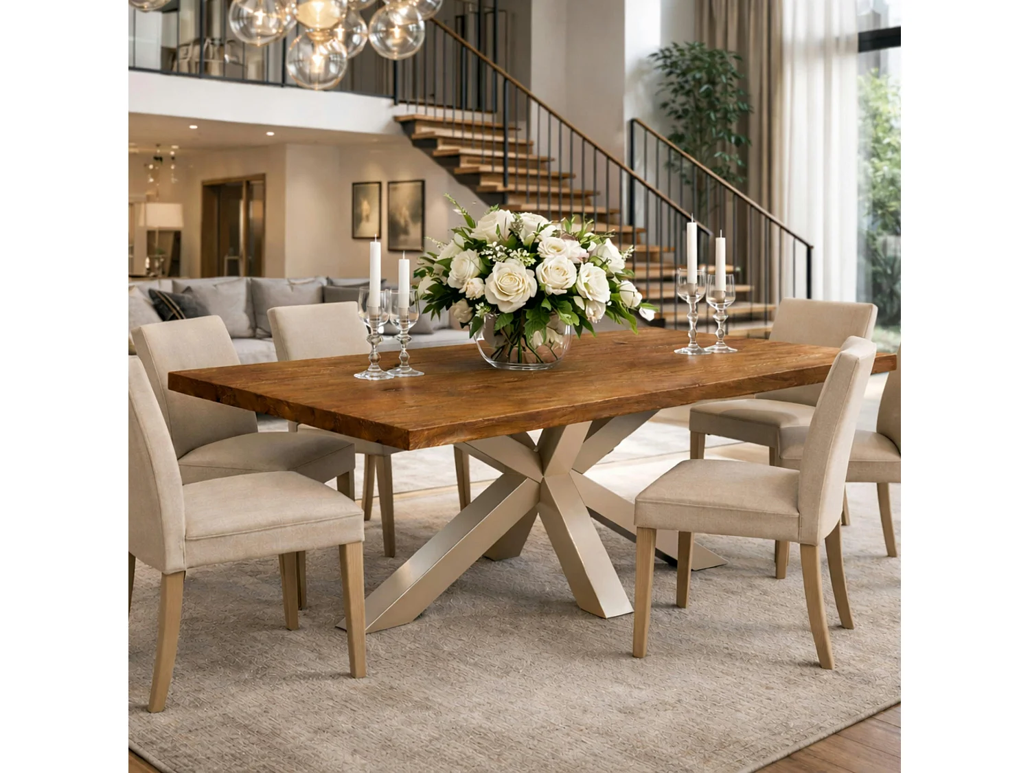 Table extensible bois brun bords droits pied grège 240 cm PALERME