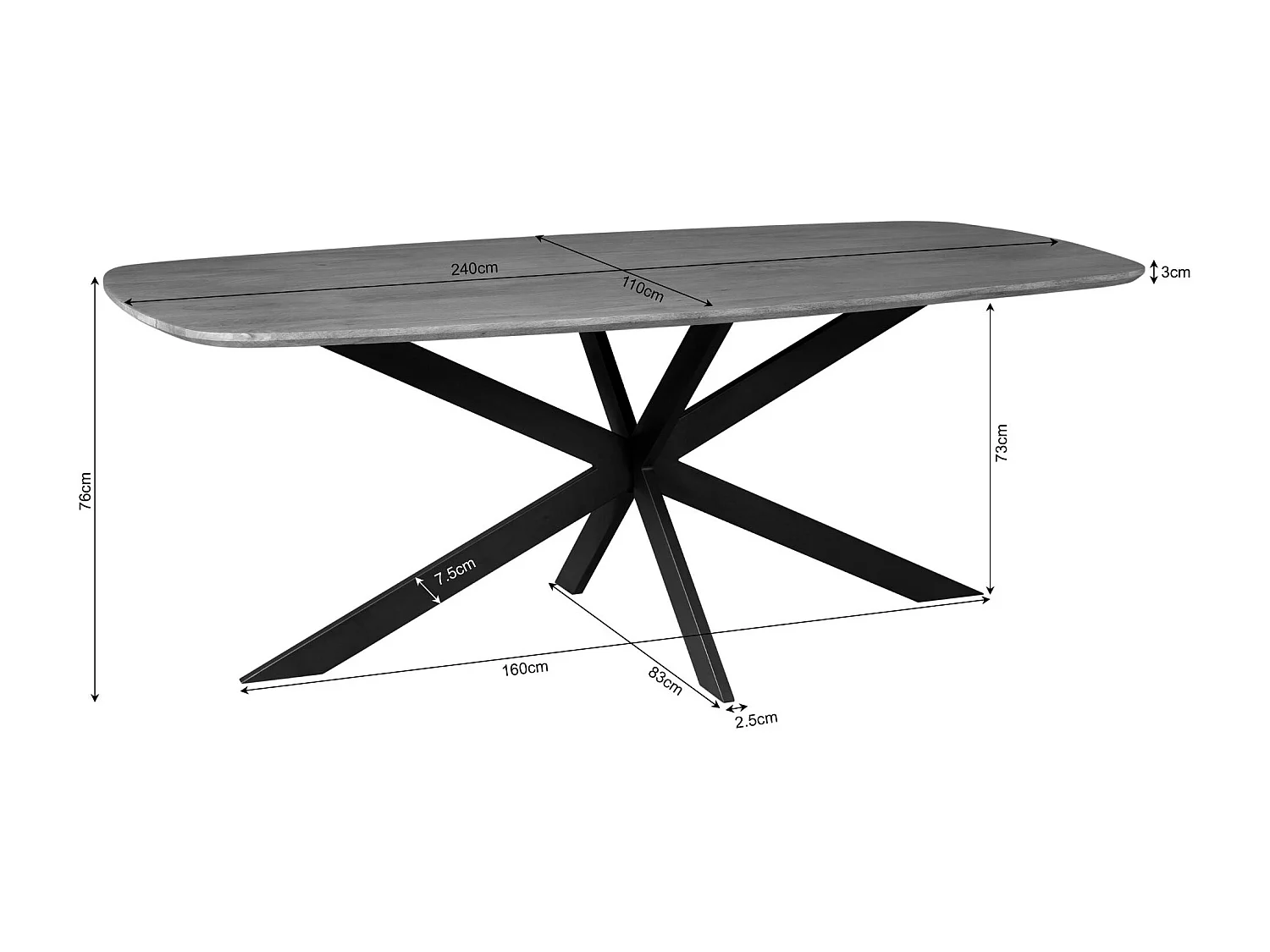 Table bords arrondis en bois 240 cm UTAH