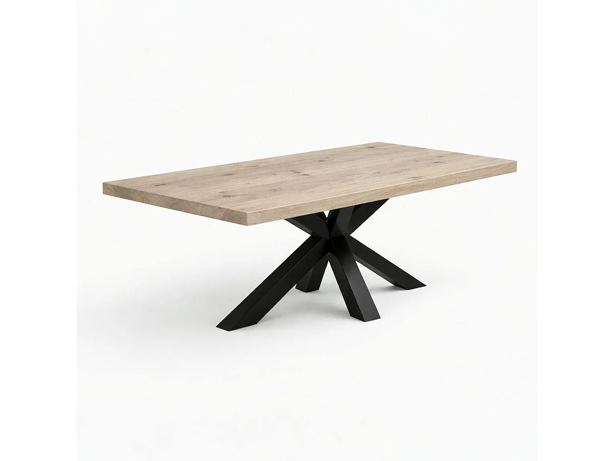 Table extensible bois grisé bords droits pied noir 180 cm PALERME