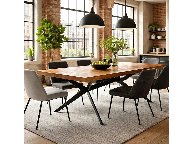 Table extensible bois brun bords droits pied graphique 220 cm PALERME