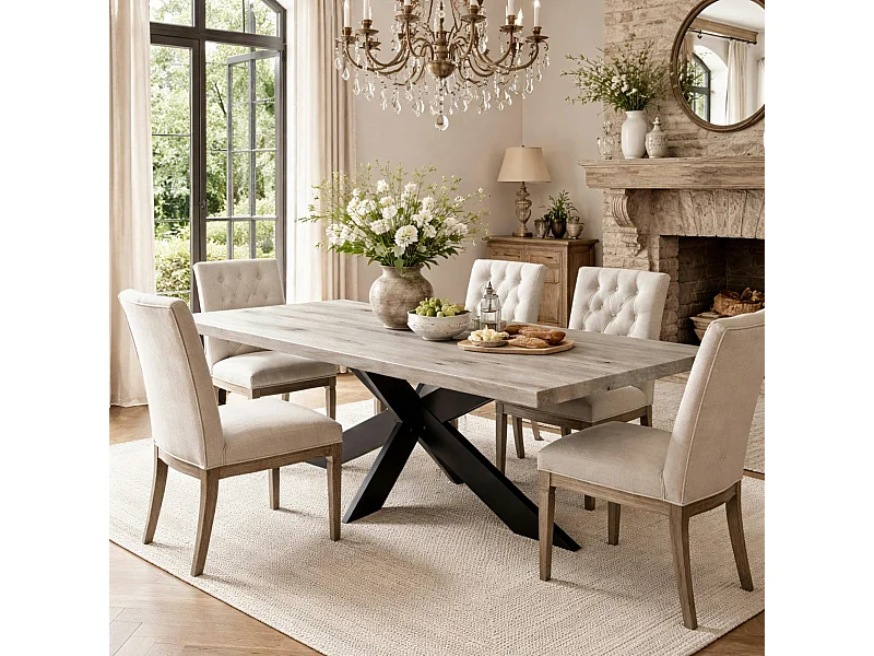 Table extensible bois grisé bords droits pied central 240 cm PALERME